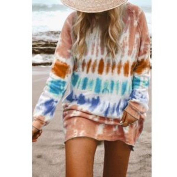 Waterschic Dresses & Skirts - Waterschic Tie Dye Sweatshirt Dress Pink & Blue
